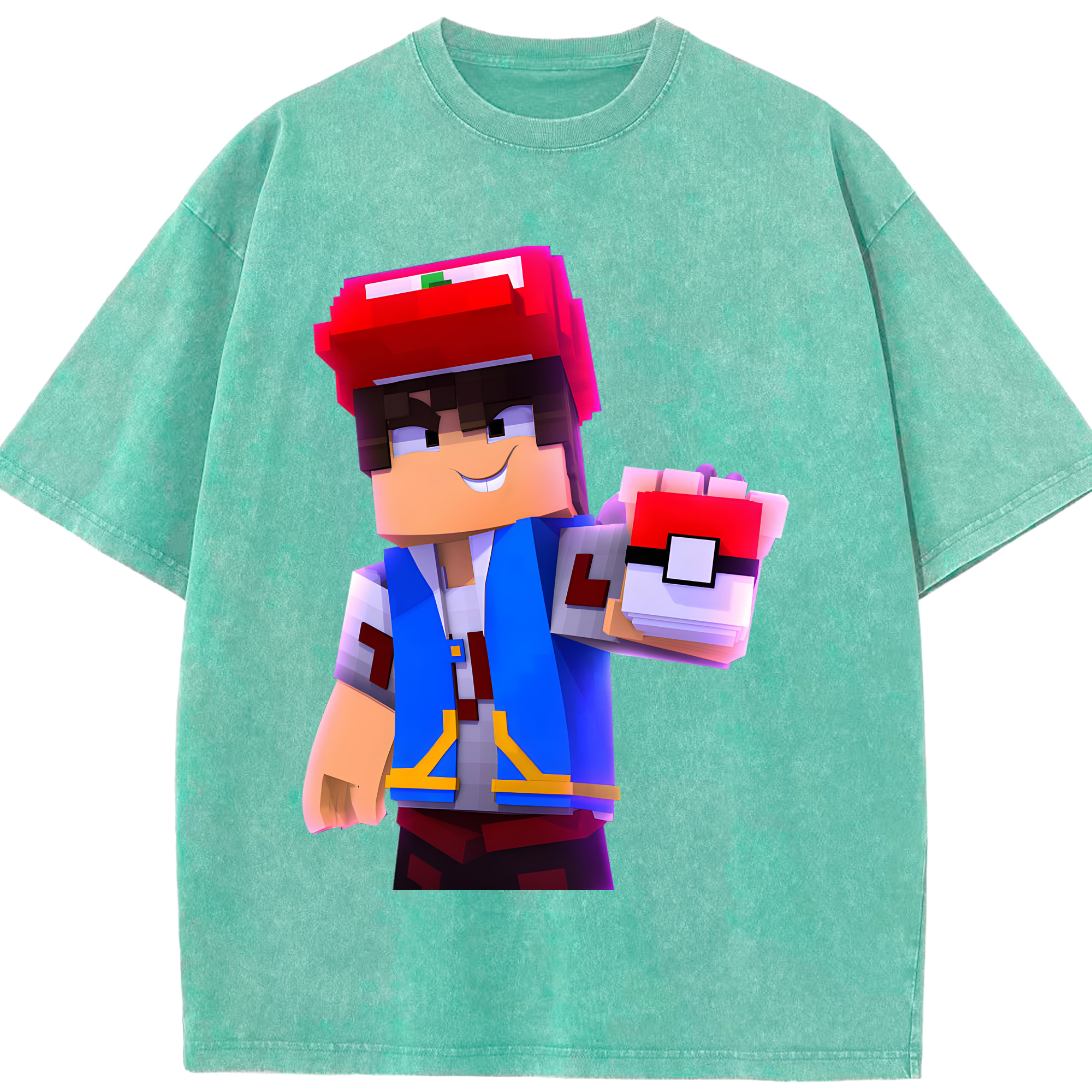 （画像用） マインクラフト ブロックの世界 Minecraft MC Block world 綿100% ヴィンテージ風 半袖Tシャツ（フロントプリント）